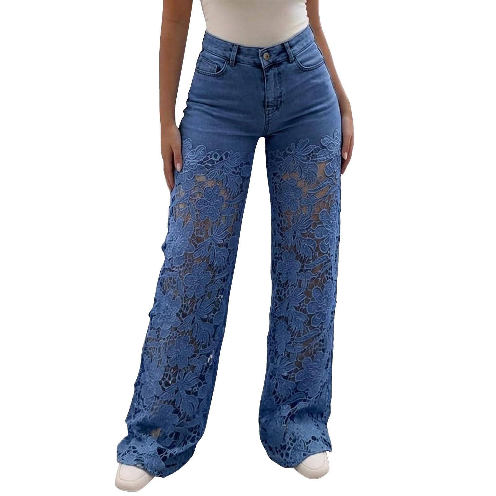 Jeans Donna Vita Alta Palazzo Jeans Baggy Leggeri Larghi Pantaloni Denim Elasticizzati Casual Gamba Larga Moda Pantaloni Vita Alta Curvy Tempo Libero con Tasche Streetwear Wide Leg Comodi Oversize