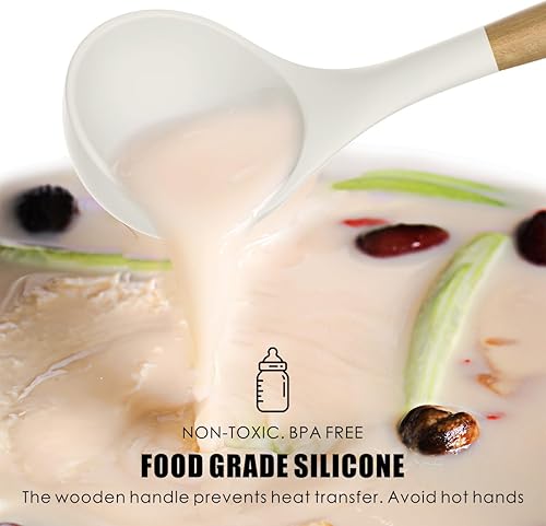 Miniatura 14 de Juego de utensilios de cocina de silicona, resistentes al calor, espátula, tornillo, pinzas, cuchara, cepillo, batidor, mango de madera, utensilios