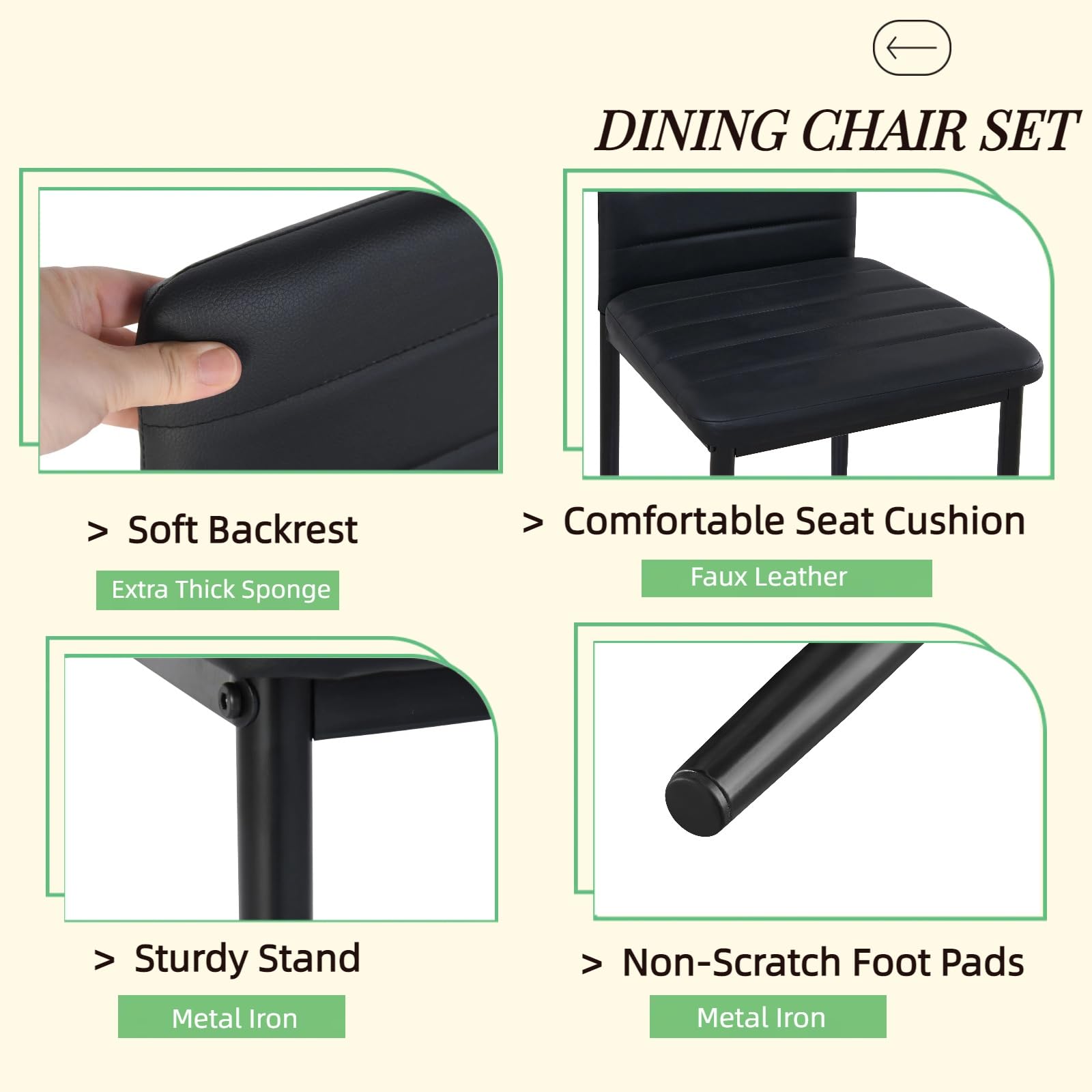 Lot de 4 Chaises de Salle à Manger, Chaise de Cuisine avec Coussin, Chaise Salle a Manger, Dossier Haut, Imperméable, Noir