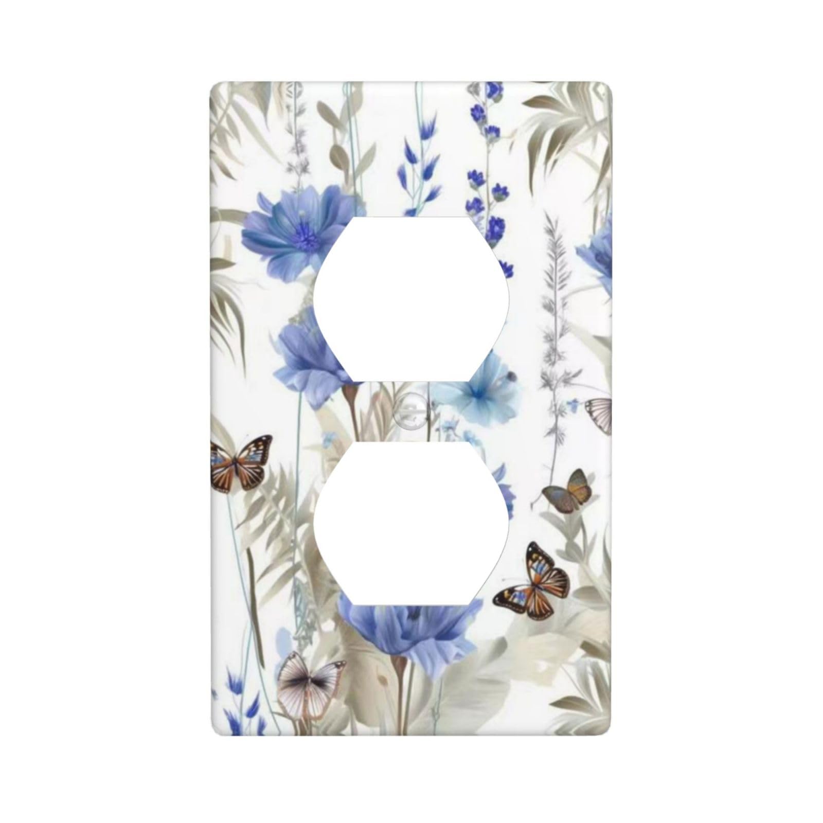 Blue Flowers And Butterflies Fun Wall Plates Duplex Electrical Outlet Cover Decorative Single Blank Light Switch Plate For Kitchen Bathroom Living