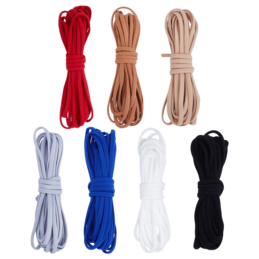PH PandaHall 38 Yards Nylon Elastic Cord 7 Colors Flat Nylon Cord 5mm Wide Stretch Cord Elastic Strings Chinese Knotting Cord Braided Fabric Threads for Crafting Sewing Macrame Jewelry Making