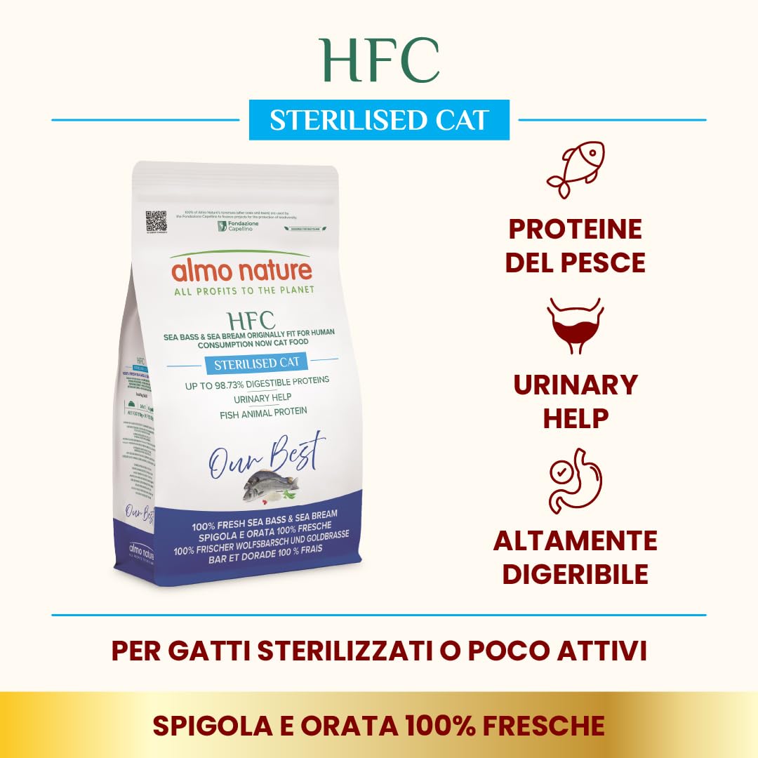 Almo Nature HFC Our Best Sterilised Croccantini Gatti Adulti Sterilizzati Spigola Orata Freschi 1,2kg