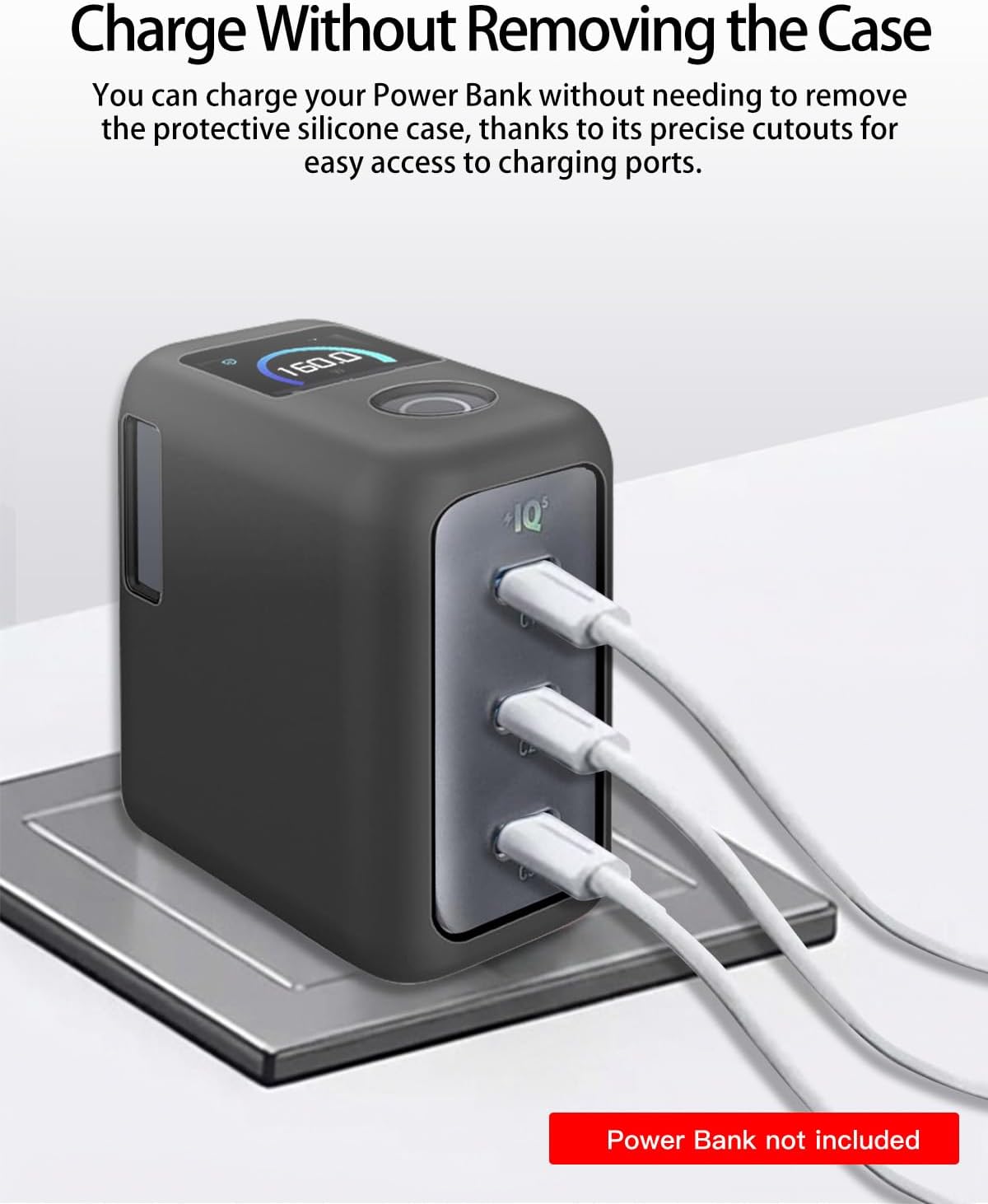 Silicone Case for Anker 160W 3-Port Compact USB C GaN Charger Block,Full-Body Protective Cover for Anker Prime Charger,Precise Port Cutouts (Case Only) Black