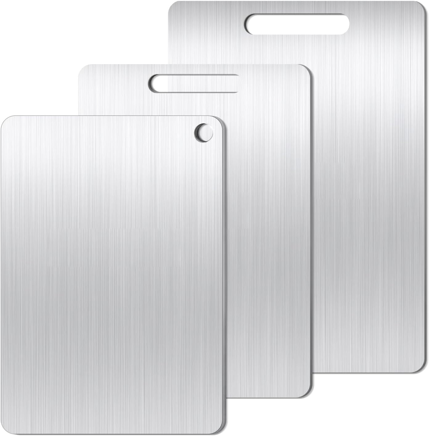 Titanium Cutting Board Set of 3, Titanium Cutting Boards for Kitchen, Food Grade Metal Double Sided Chopping Boards for Kitchen Counter Meat Vegetable Fruit Outdoor Camping(L.M.S)