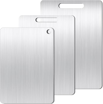 Cutting Board Set of 3, Titanium Cutting Boards for Kitchen, Food Grade Metal Double Sided Chopping Boards for Kitchen Counter Meat Vegetable Fruit Outdoor CampingL.M.S