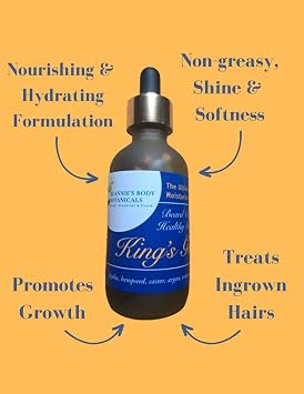 Beannie's Body Botanicals -King's Gold Beard Oil- All Natural Grooming Oil, Non-Greasy & Weightless, Restores and Promotes Growth, Shine, Moisture, Organic Oil Infused Oud Scented (2oz Dropper