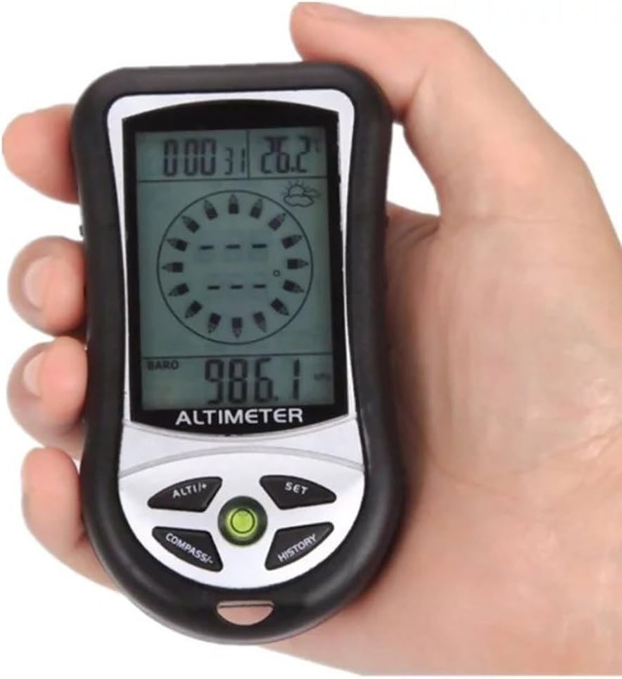 Efanr 8 in 1 Digital Altimeter Hand-held Multifunction Meter Compass Electronic Altiemeter Barometer Thrometer Weather Forecast History Clock Calendar LCD Backlight for Outdoor Hiking Hunting Camping : Sports & Outdoors