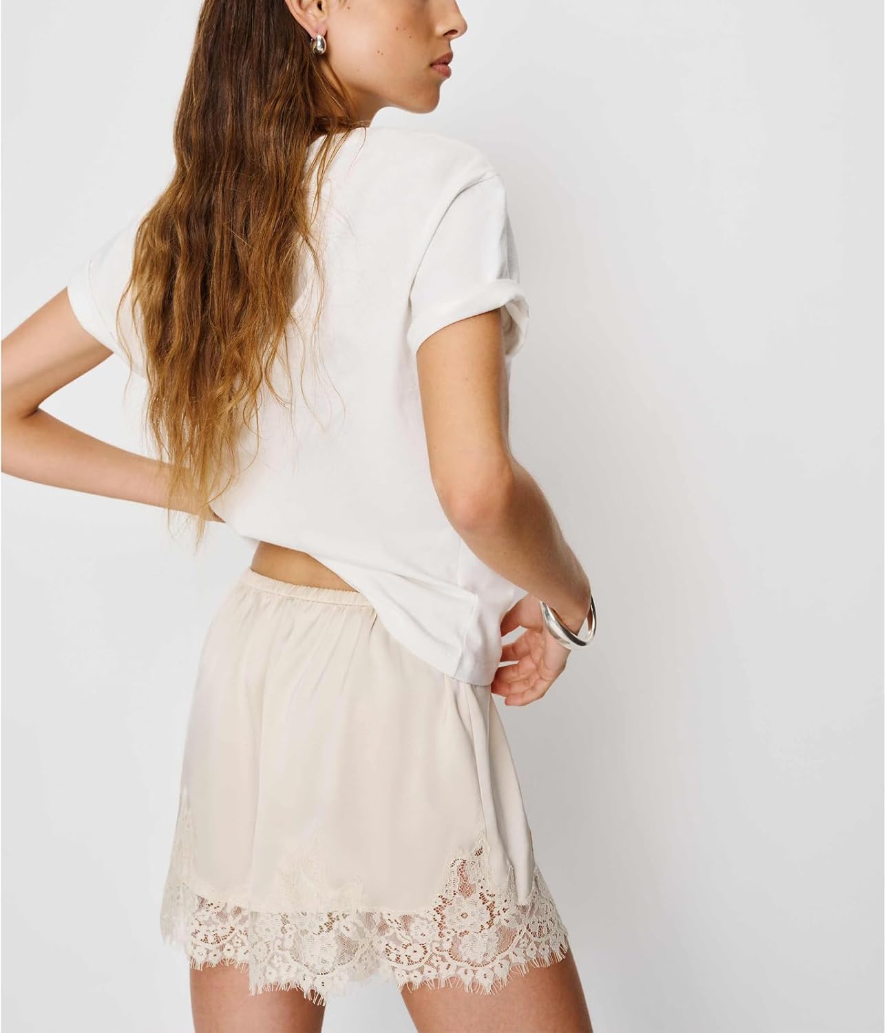 Amiblvowa Women Satin Silk Lace Shorts Low Rise Micro Mini Shorts