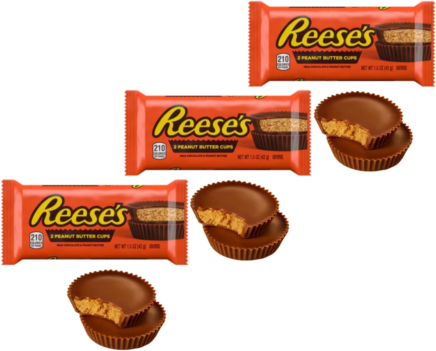 Reese's® | Przekąska Nadziewana Kremem Orzechowym Oblana Mleczną Czekoladą - 3 x 42 Gr | Proteinowy krem ​​orzechowy i mleczna czekolada