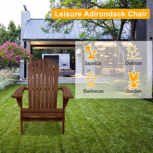 Outvita Wood Adirondack Chair, Folding Wooden Lounge Seating, All Weather Outdoor Furniture Chair With Armrest For Garden Fire Pit Yard Beach, 350 Lb Support #TOP2