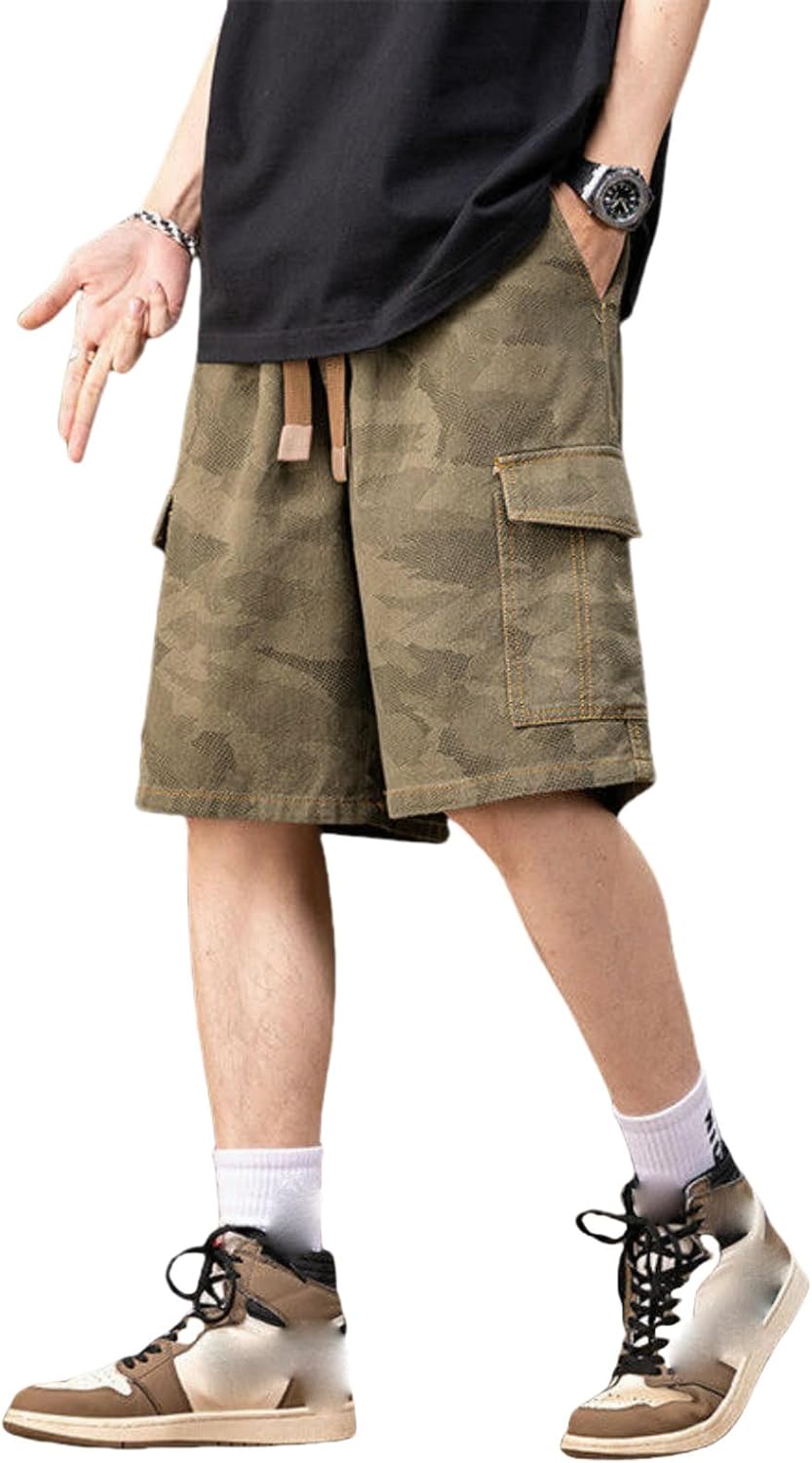 Men's Summer American Camo Workwear Loose Straight Sporty Casual Five-Point Shorts