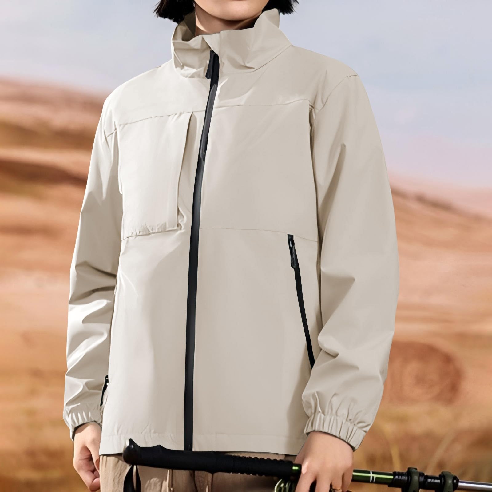 Generisch Chaqueta cortavientos ligera y transpirable, resistente al viento para correr al aire libre (50+) con clip para chaqueta para mujer