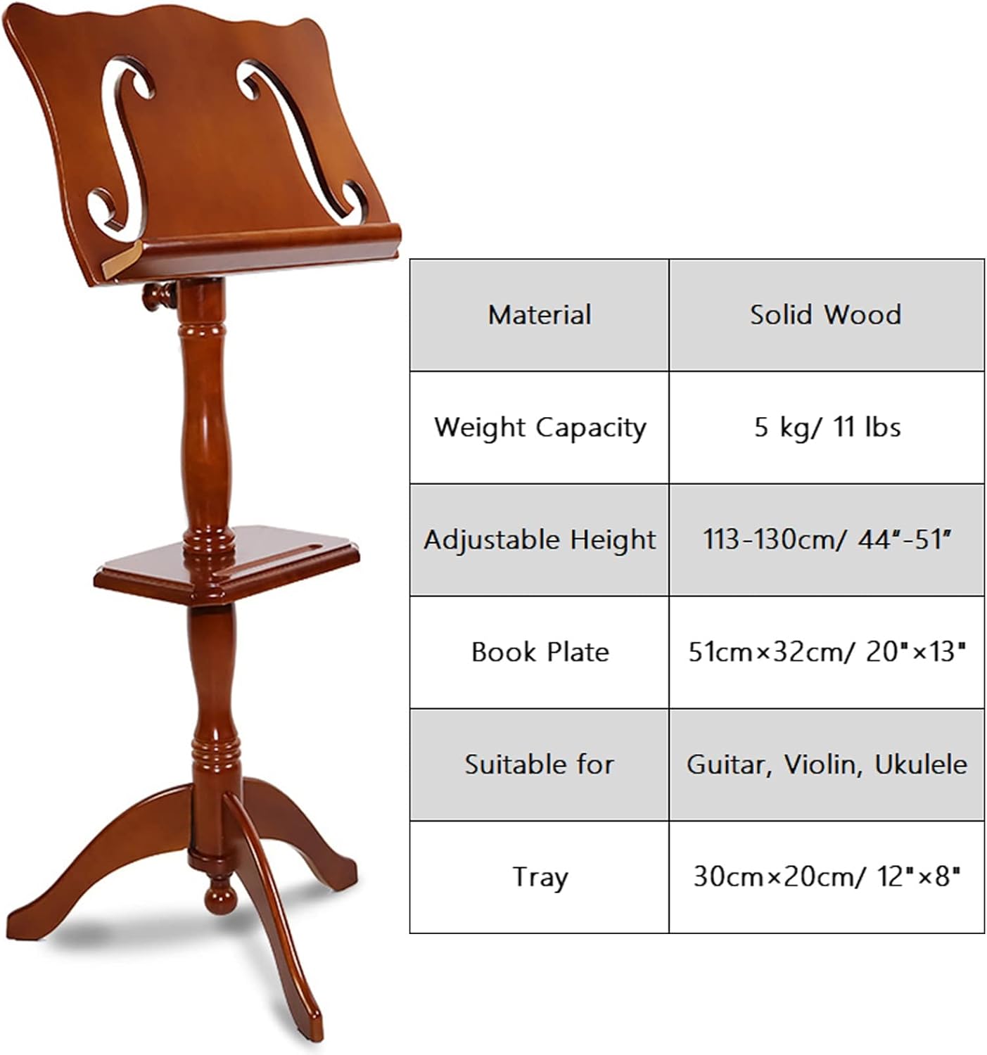 Heavy Duty Sheet Music Stand Wood, Violin Guitar Instrument Book, Bedroom Stage Studios, Players Beginners Boys Girls (Color : Brown)
