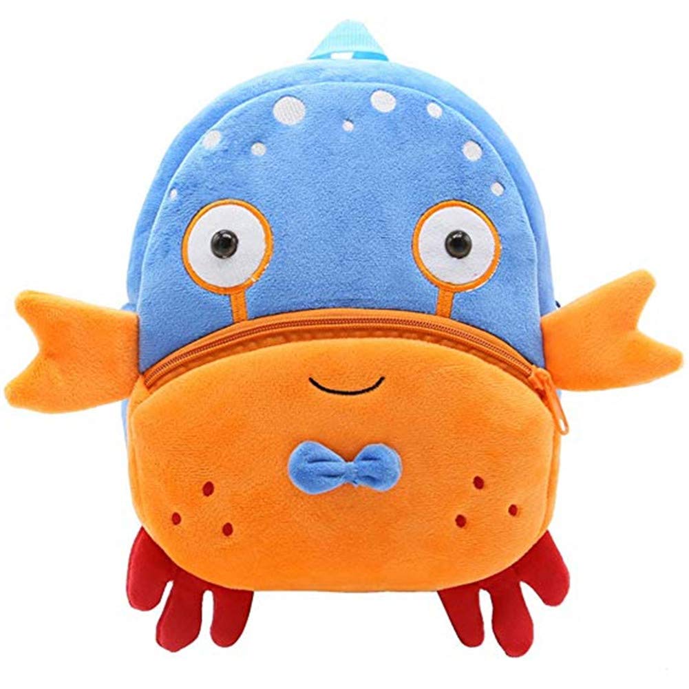 Children Toddler Preschool Backpack Plush Animal Cartoon Backpack Baby Kids School Satchel Travel Lunch Bags(Crab)