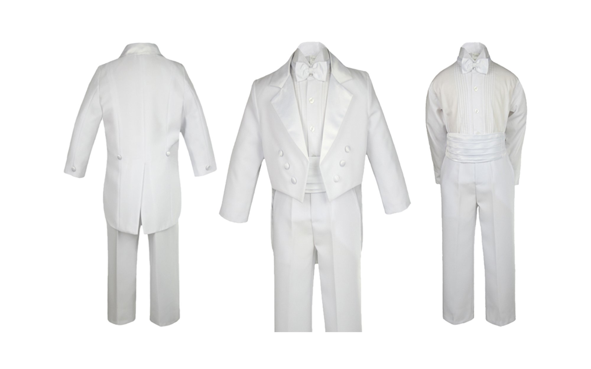 Unotux Boys Suits White Cummerbund Bow Tie Tail Tuxedos Baby Toddler Teen S-20 (S:(0-6 Months))