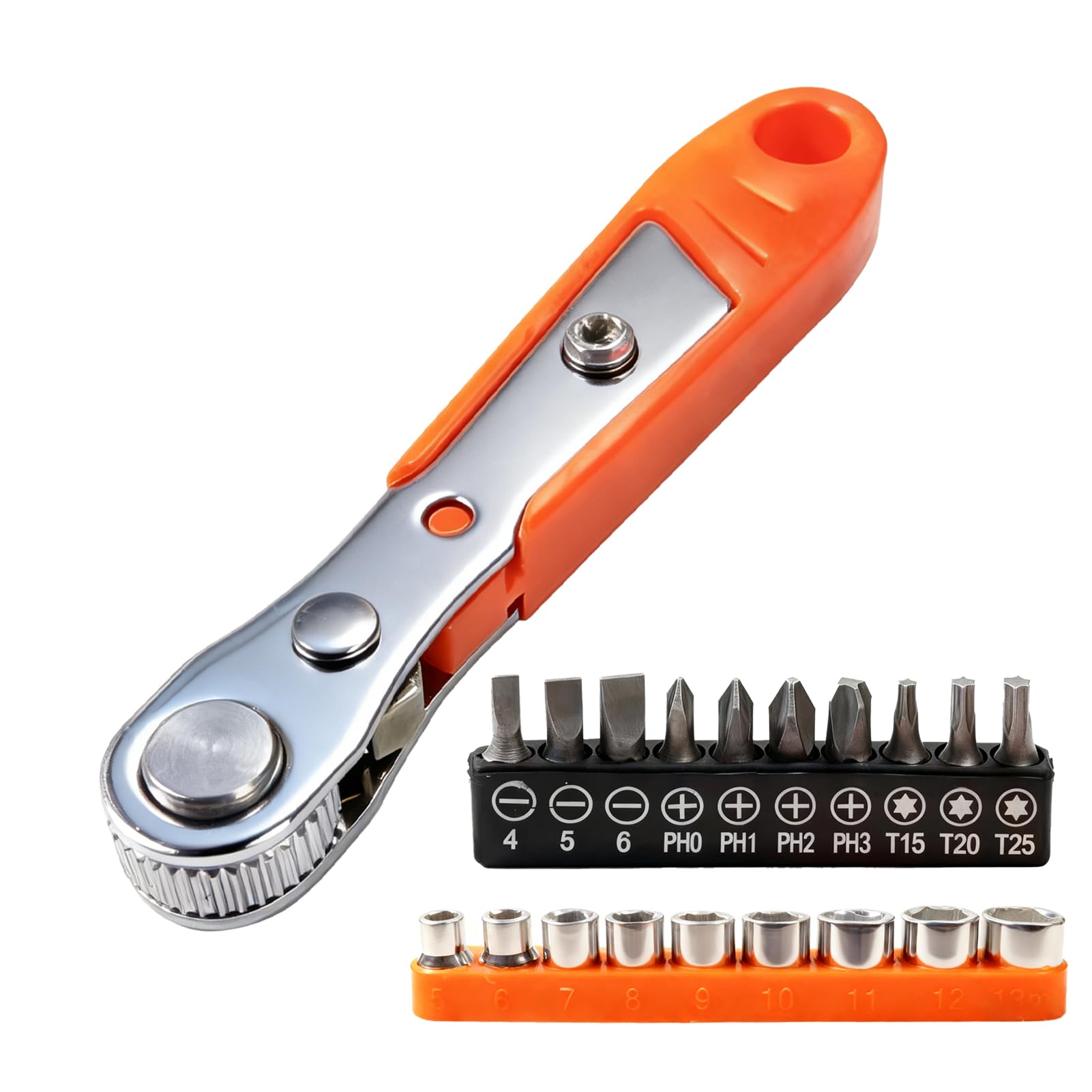 Mini Ratchet Wrench Set, 1/4 Inch Drive Right Angle Stubby Screwdriver