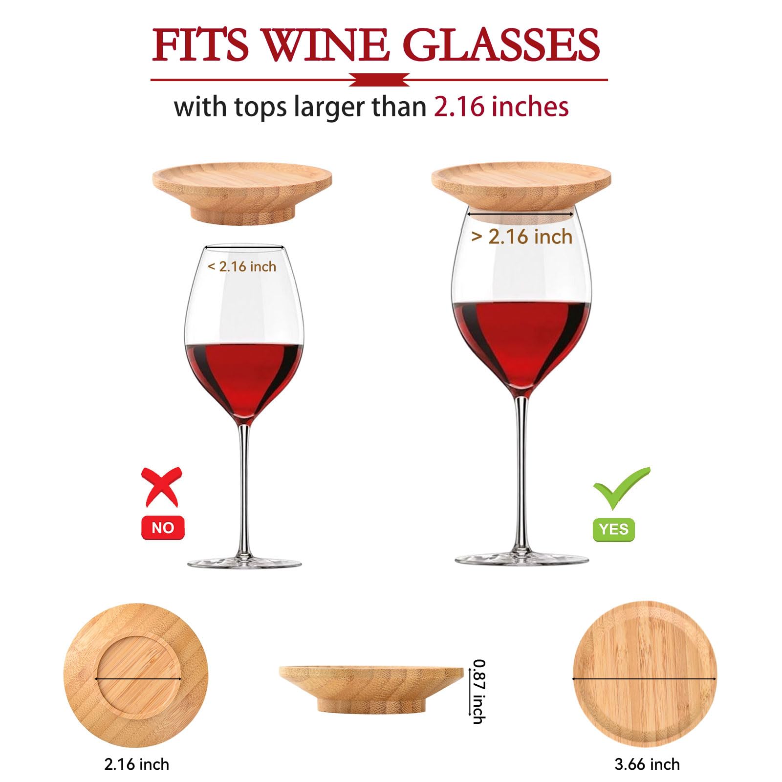 MGYHWJA 6 Pcs Wine Glass Charcuterie Topper, Bamboo Wine Glass Board Coasters, Appetizer Plates Desserts - Image 3