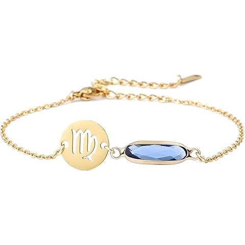 14k Gold Plated Zodiac Birthstone Bracelet, Horoscope Sign Charm Link Bracelet for ...