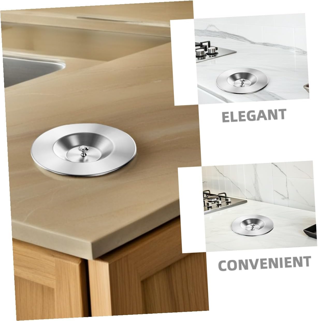 Stainless Steel Recessed Trash Can Lid with Swing Flap Cover, Countertop Garbage Bin Handle Top Lid for Kitchen Sink Waste Recycling,