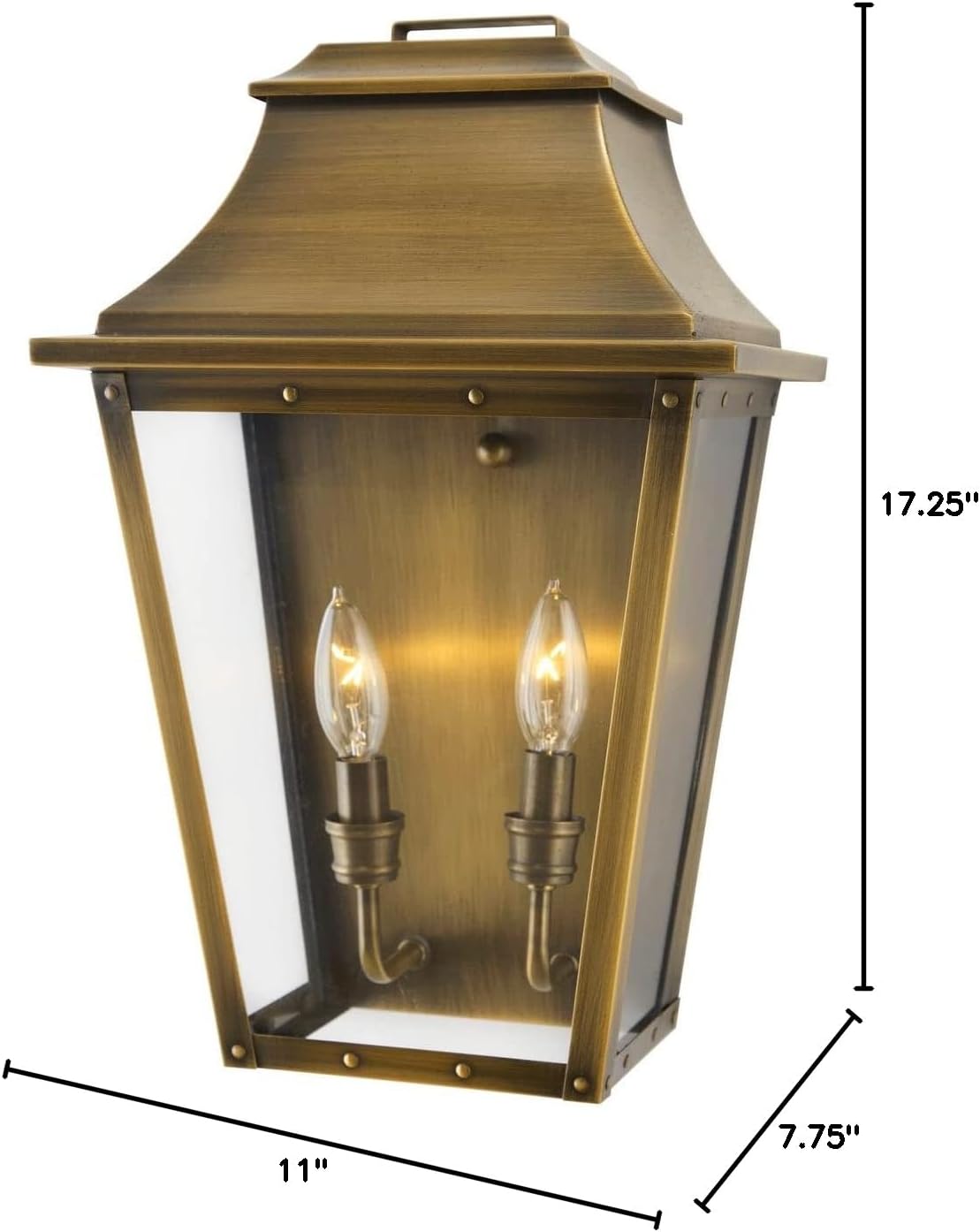 Acclaim Lighting 8424AB | Vintage Solid Brass Two Light Dimmable Wall Mounted Outdoor Wet Rated Lantern with Clear Glass | Hand Crafted Classic Colonial America Design (Aged Brass - Style Six)