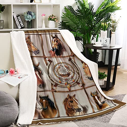 Horse Blanket Horse Gifts For Girls Women Horse Decor Bedding, Christmas Birthday Horse Gifts,Gifts For Daughter Friend Horse Lovers,Horse Dream Catcher Flower Print Cute Farm Animal Throw Blanket #TOP3