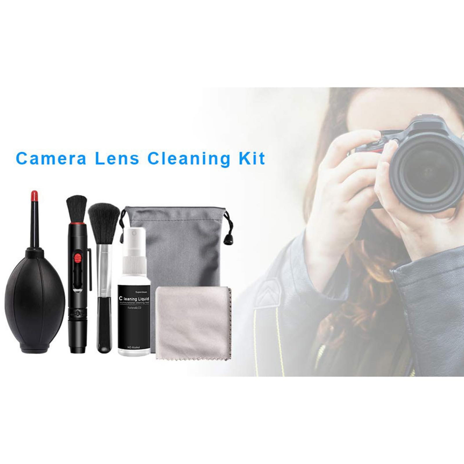 6 in 1 Camera Cleaning Kit Professional DSLR Lens Cleaning Tool with Portable Storage Bag Including Air Blower Lens Cleaning Pen Optical Lens and Digital SLR Cameras