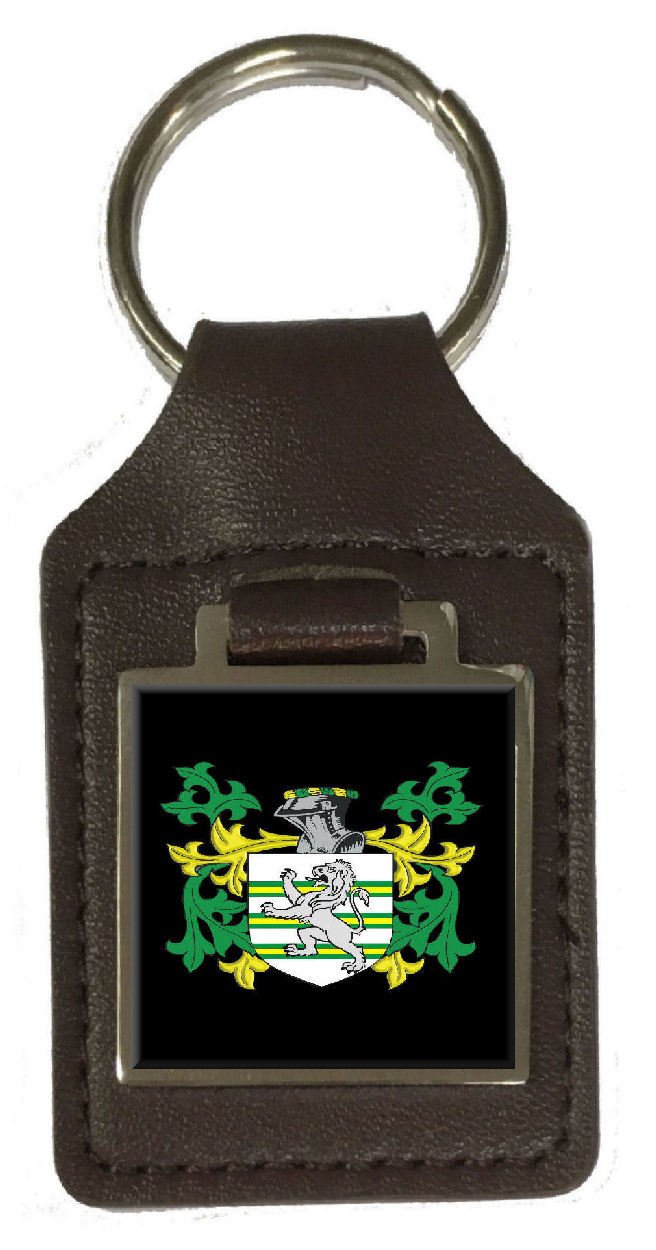 Nelley Familienwappen Familienname Wappen Braun Leder Schlüsselanhänger Gravur
