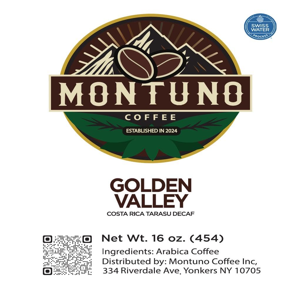 Montuno Coffee Golden Valley Swiss Water Decaf, Costa Rica Tarrazu, 1 Lb, (Whole Bean)