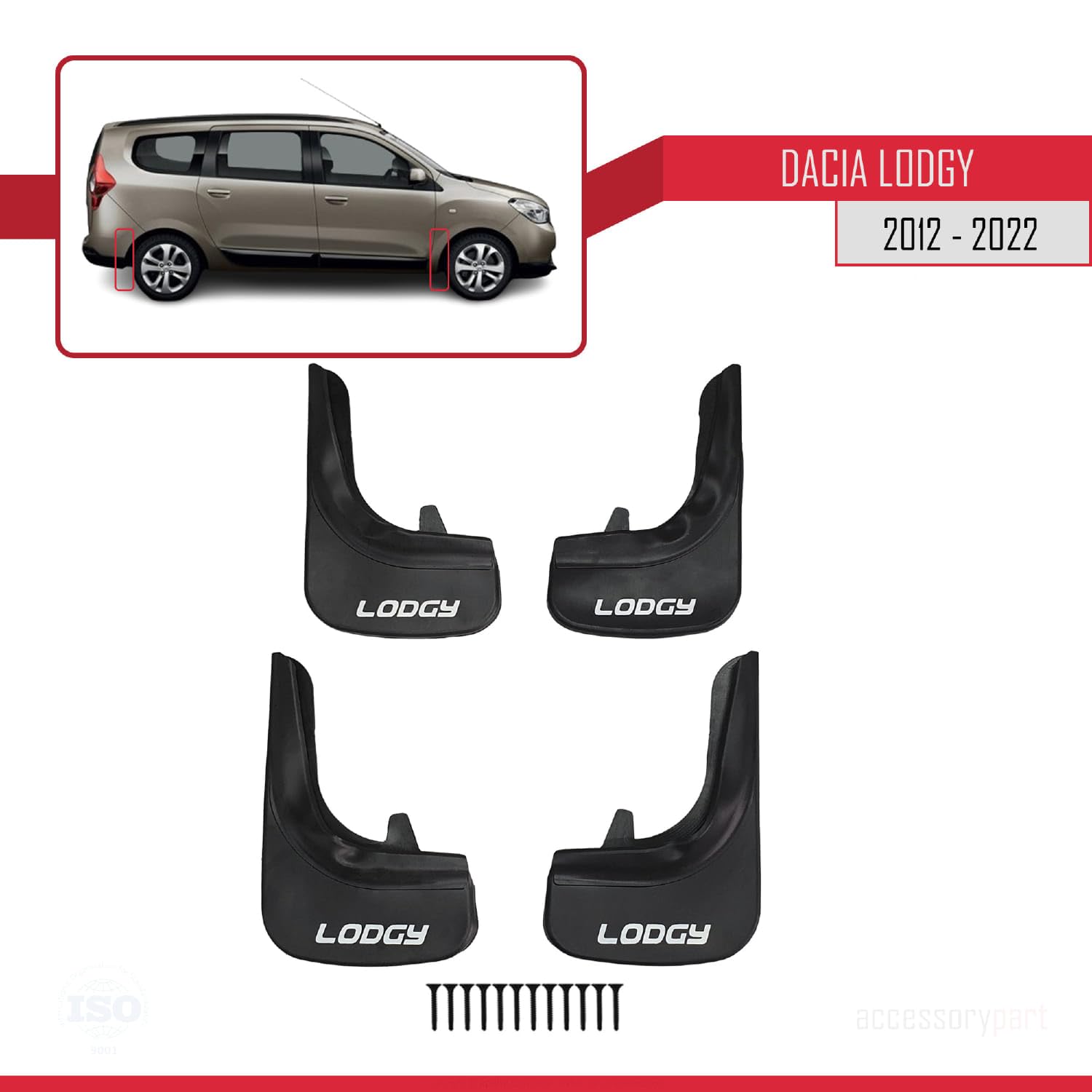 Compatibile con Dacia Lodgy 2012-2022 Parafanghi anteriore + posteriore 4 pezzi KIT