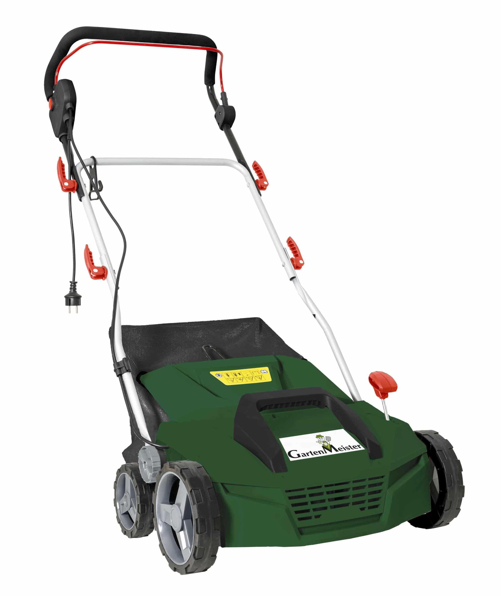 Elektryczny Wertykulator Aerator Gmevl 1800 1800W 38cm Regulacja Głębokości -12/+5mm Wymienne Walce Worek 40L Składany Uchwyt Zielony/Czerwony