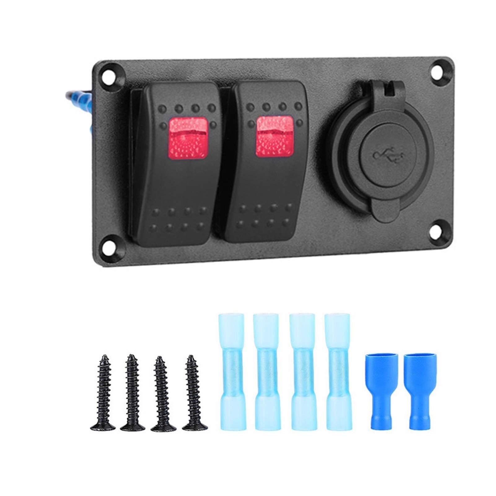 Wodoodporny Panel Przełączników Samochodowych Łodzi, do Gniazda Zasilania 3.1A Podwójny Port Ładowania USB Światła 12~24V Samochód RV Ciężarówka Kamper