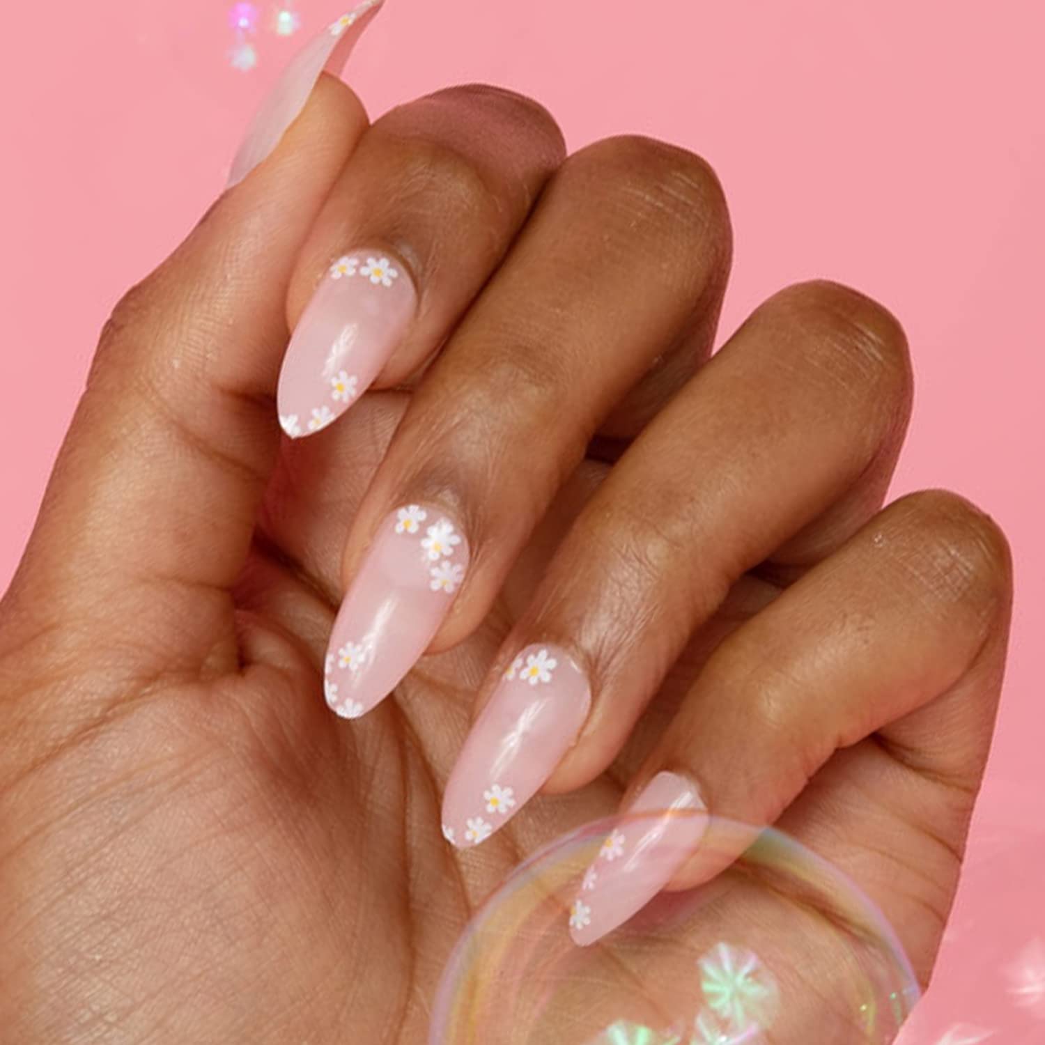 Mari By Marsai, The Sun's Day, Reusable 24pcs Press On Luxury Manicure, Salon-Quality Long Lasting Fake False Nails Easy to Apply Long Stiletto, Includes 2 Prep Pads Non-Toxic Glue, Sticky Tabs