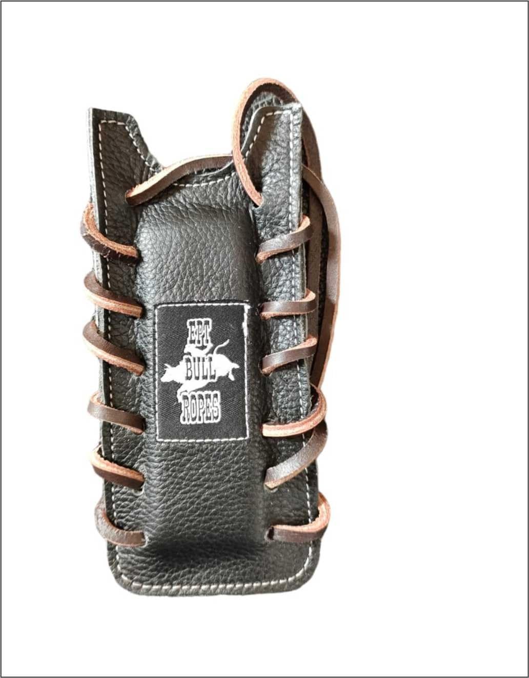 EPT Bull Ropes Leather Mutton & Calf & Mini Bull Colored Leather Padded Single Knuckle Bull Rope Pad (Black)