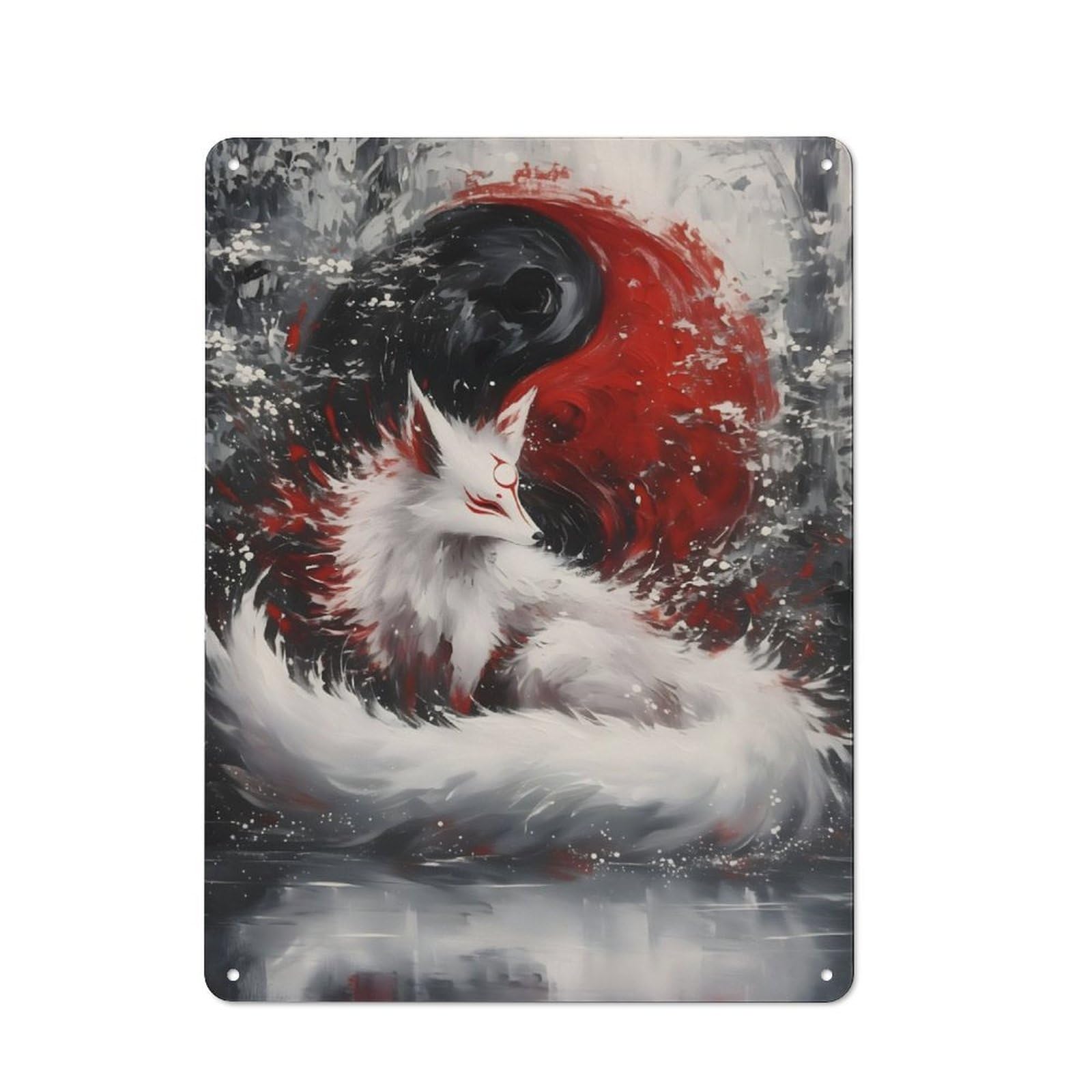 Junmoney Fox Yin Yang Tin Sign 40X30cm For Garage Wall, Retro-Style Wall Decor, For Vintage Wall Decor Fans, For Metal Sign Collectors