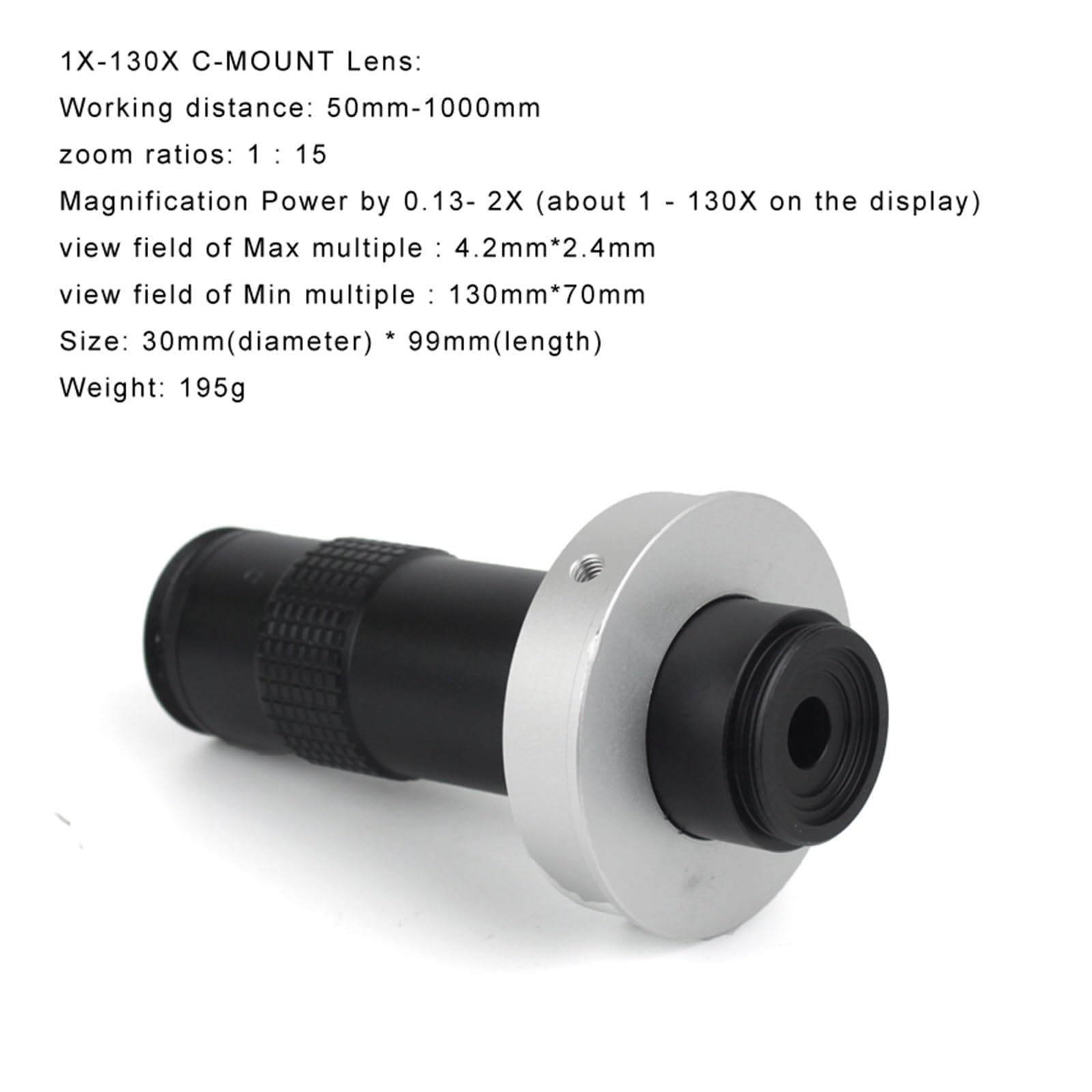 Einstellbare Vergrößerung, 130-facher Zoom, C-Mount-Objektiv, Arbeitsabstand 10–100 cm. Industrie-Videomikroskop-Kamera, für Löten von PCB-CPU-Reparaturen(50mm)