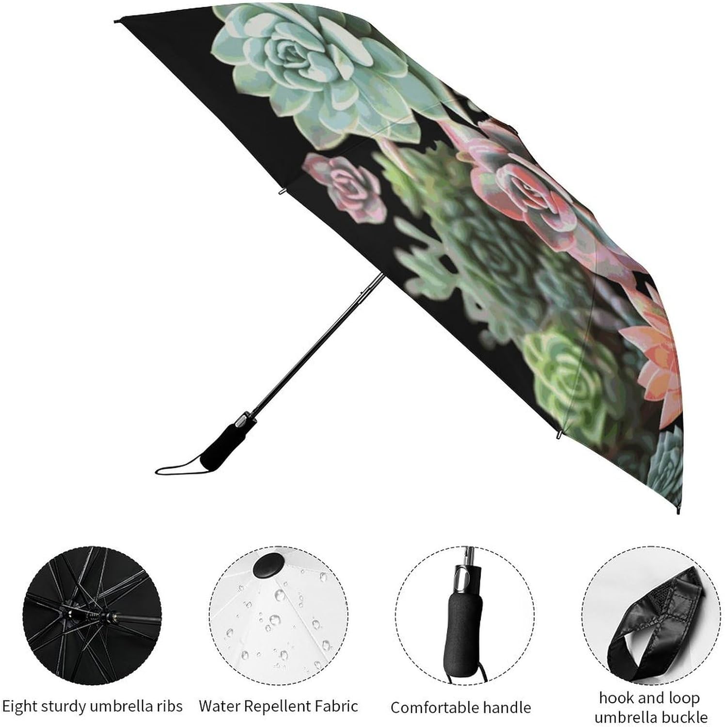 Succulents Umbrella Extra Large Folding, Travel Umbrella Windproof, Compact, Golf Umbrella With Unique Patterns, Fashionable And Beautiful for Men And Women.
