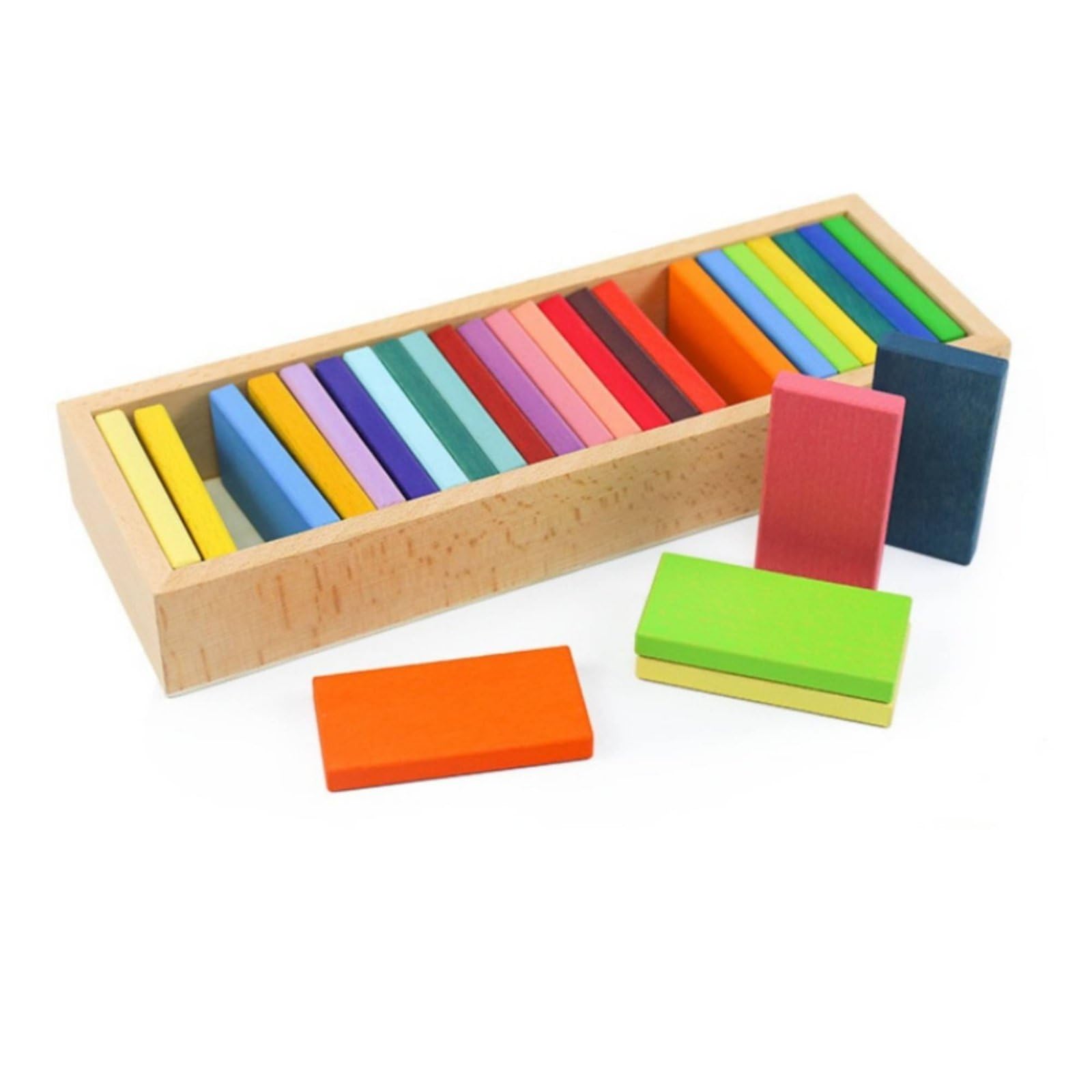 Almencla Rainbow Bausteine Motorikspiel Holzklötze Sortierspiel Bauklötze Pädagogisches Spielzeug aus Buchenholz für Kita Vorschulgruppe Spielzimmer Zuhause, Riegel