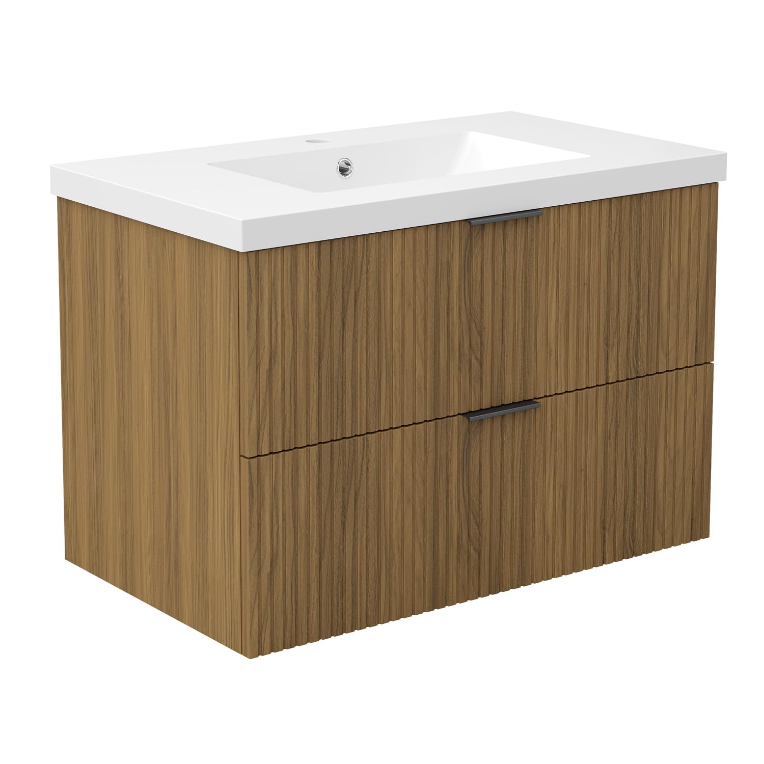 AICA Ensemble Meuble Salle de Bain 80cm avec Simple Vasque - 2 tiroirs Meuble Effet Noyer