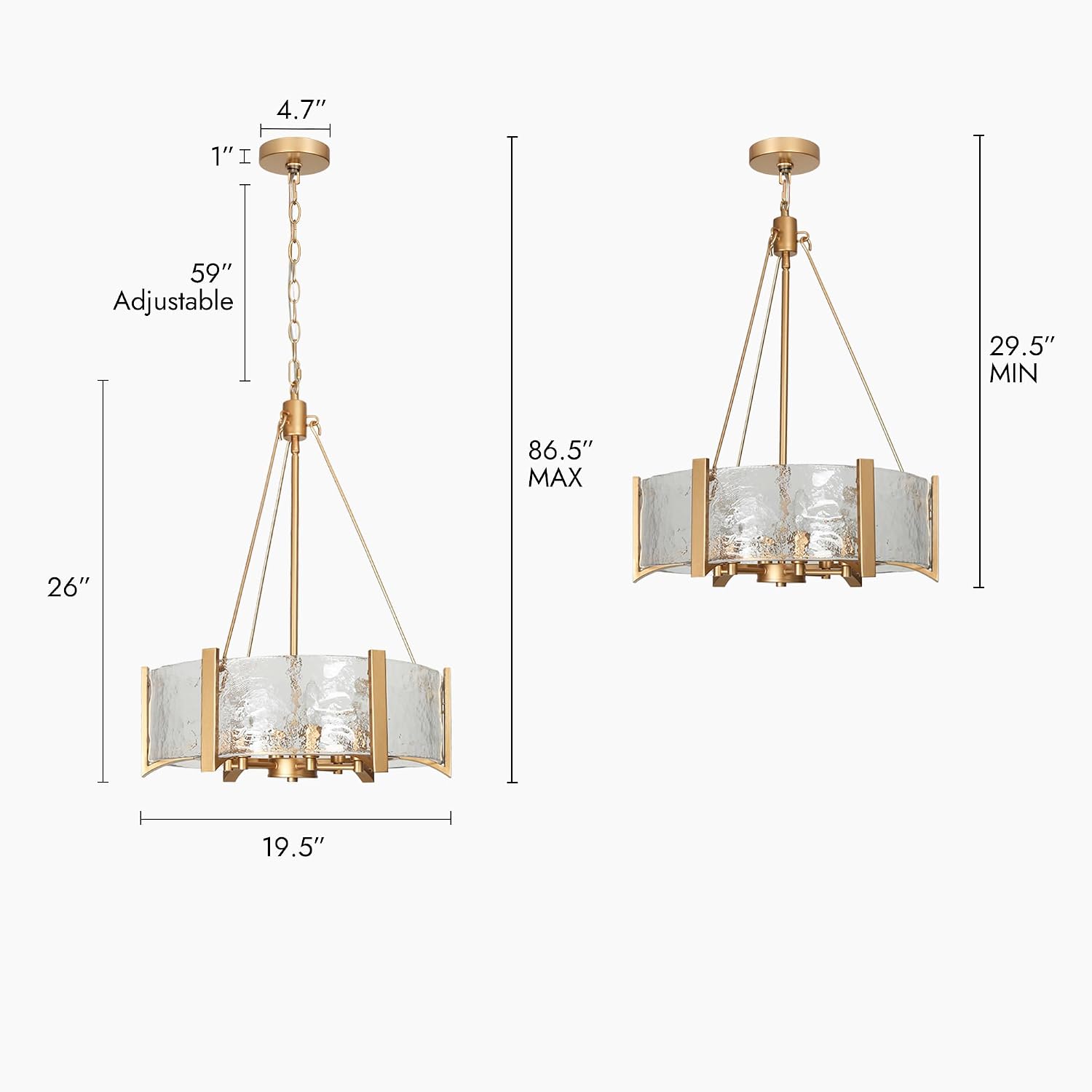 KSANA Modern Gold Drum Chandelier with Textured Glass, 6-Light Dining Room Ceiling Fixture for Kitchen Island or Living Area