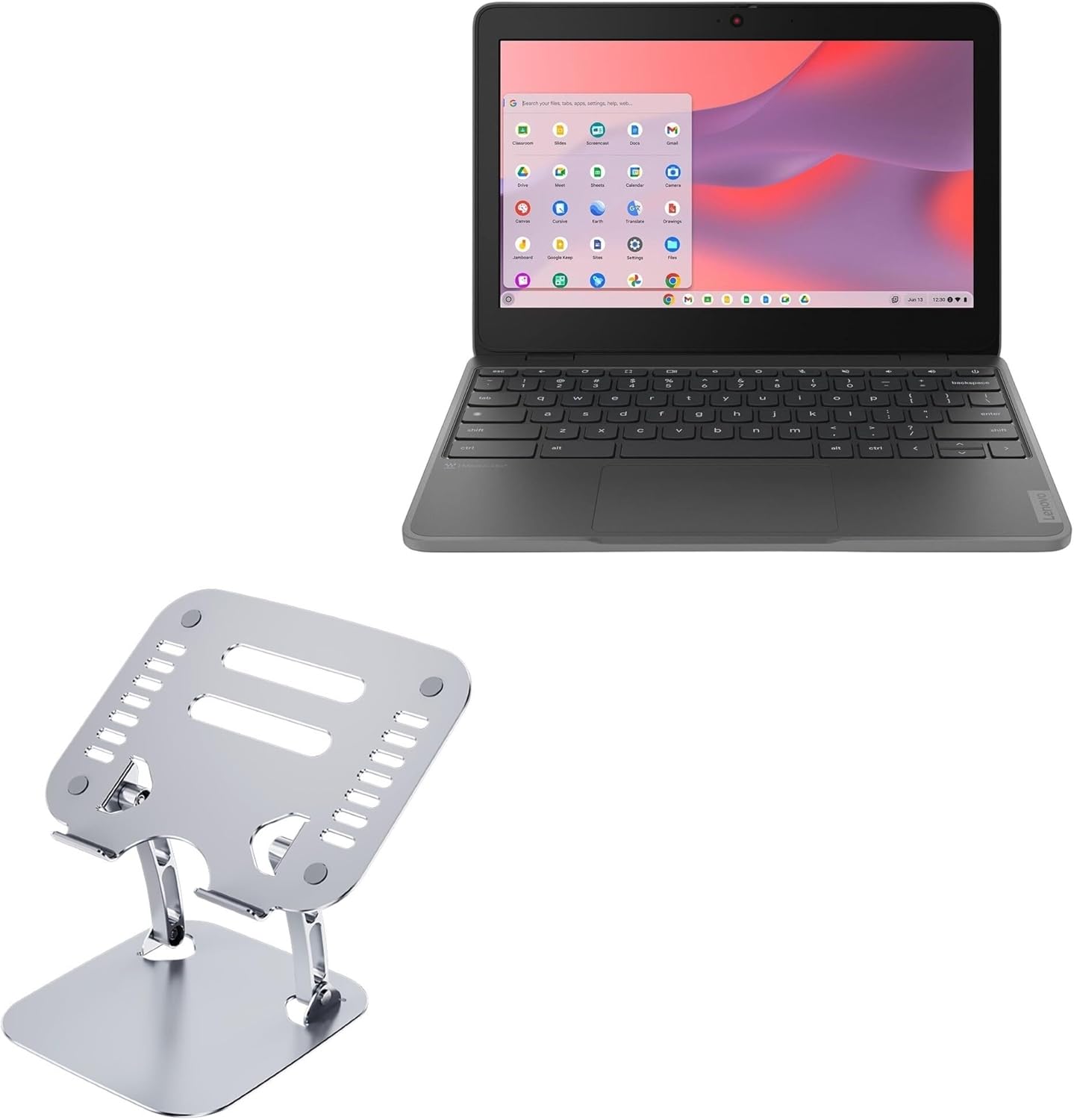 BoxWave Stand and Mount Compatible with Lenovo 100e Chromebook 4th Gen Without Touchscreen (11.6 in) - Executive VersaView Laptop Stand, Ergonomic Adjustable Viewing Angle Metallic Riser