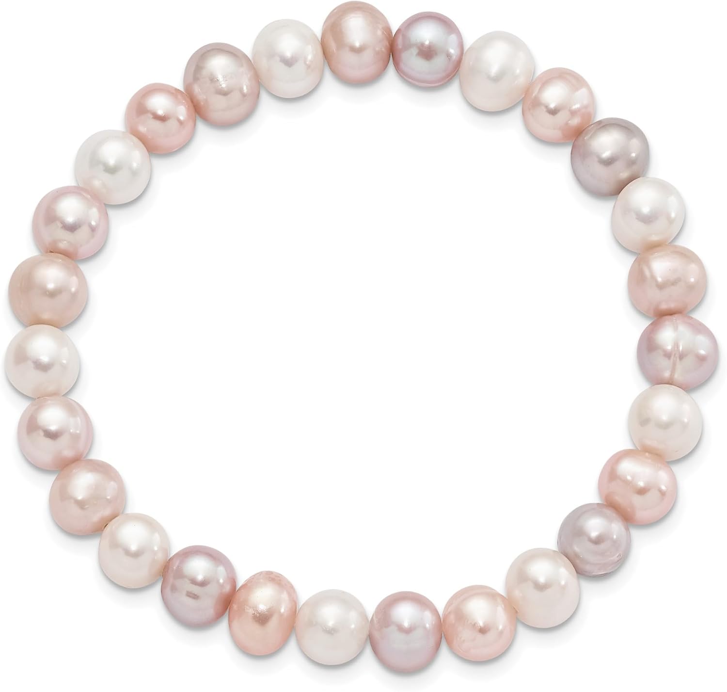 Diamond2Deal 6-7mm White PinkPurple Semi-Round Cultured Pearl Stretch Bracelet