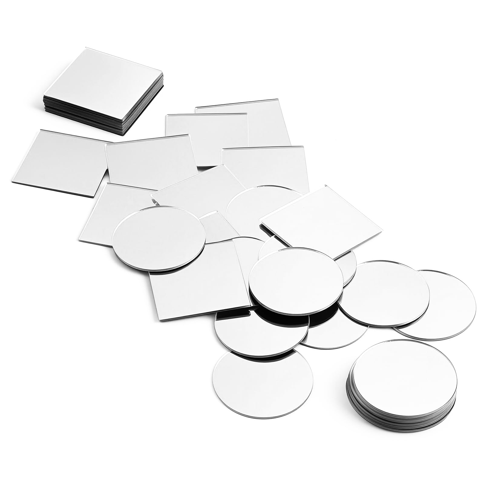50 Pcs 2 Inch Small Mirrors for Crafts, Round & Square Acrylic Small Decorative Mirror Sticker With Self Adhesive On Back, Mini Wall Mirror for Wall, Mosaics, DIY Craft, Jewelry Making, Home Decor