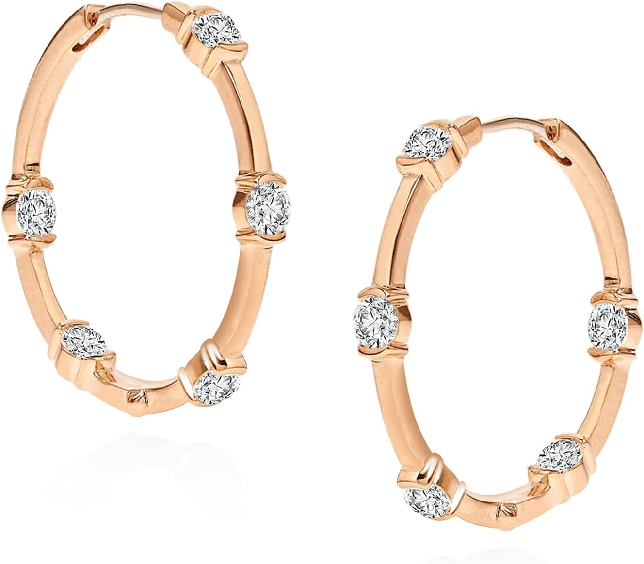14k Rose Goldplated Round Moissanite Diamond Handmade Engagement Wedding Gift Hoop Earring For Her