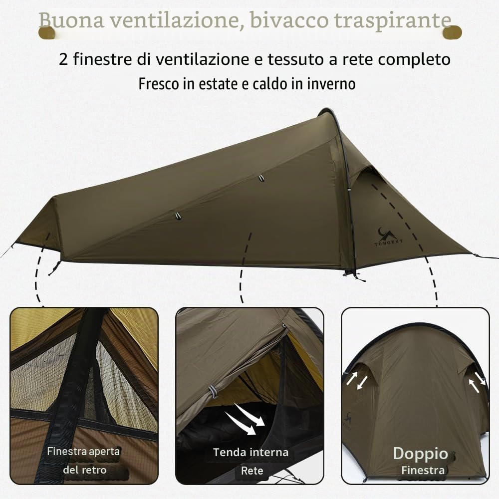 TOMOUNT Bivy - Tenda in nylon Ultralight per 1 persona, impermeabile, per trekking, campeggio, attività all'aperto, arrampicata con zaino