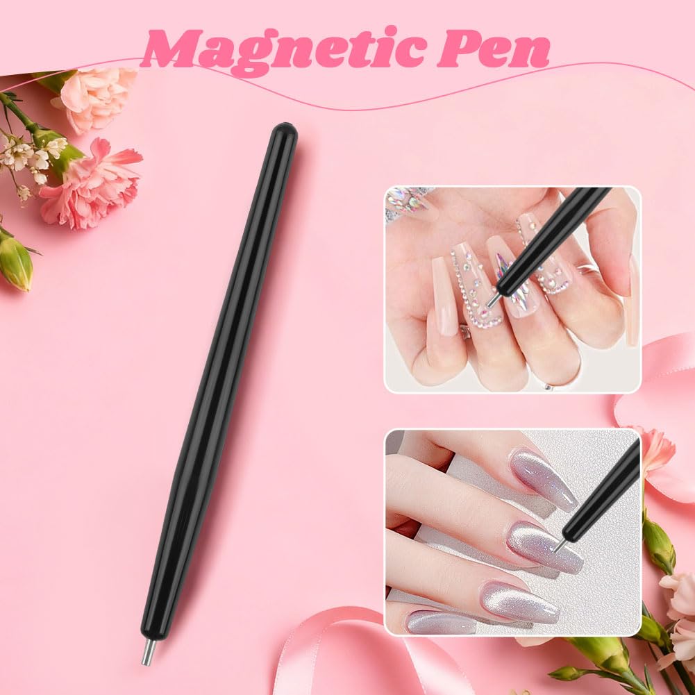 8 in 1 Gel Nail Polish Magnets for Nail Art, 2Pcs Cat Eye Magnet Kit, Strong Magnetic Nails Design Tools for Salon & Home DIY, With Pre-designed Magnetic Sheets(COLOR:Pink)