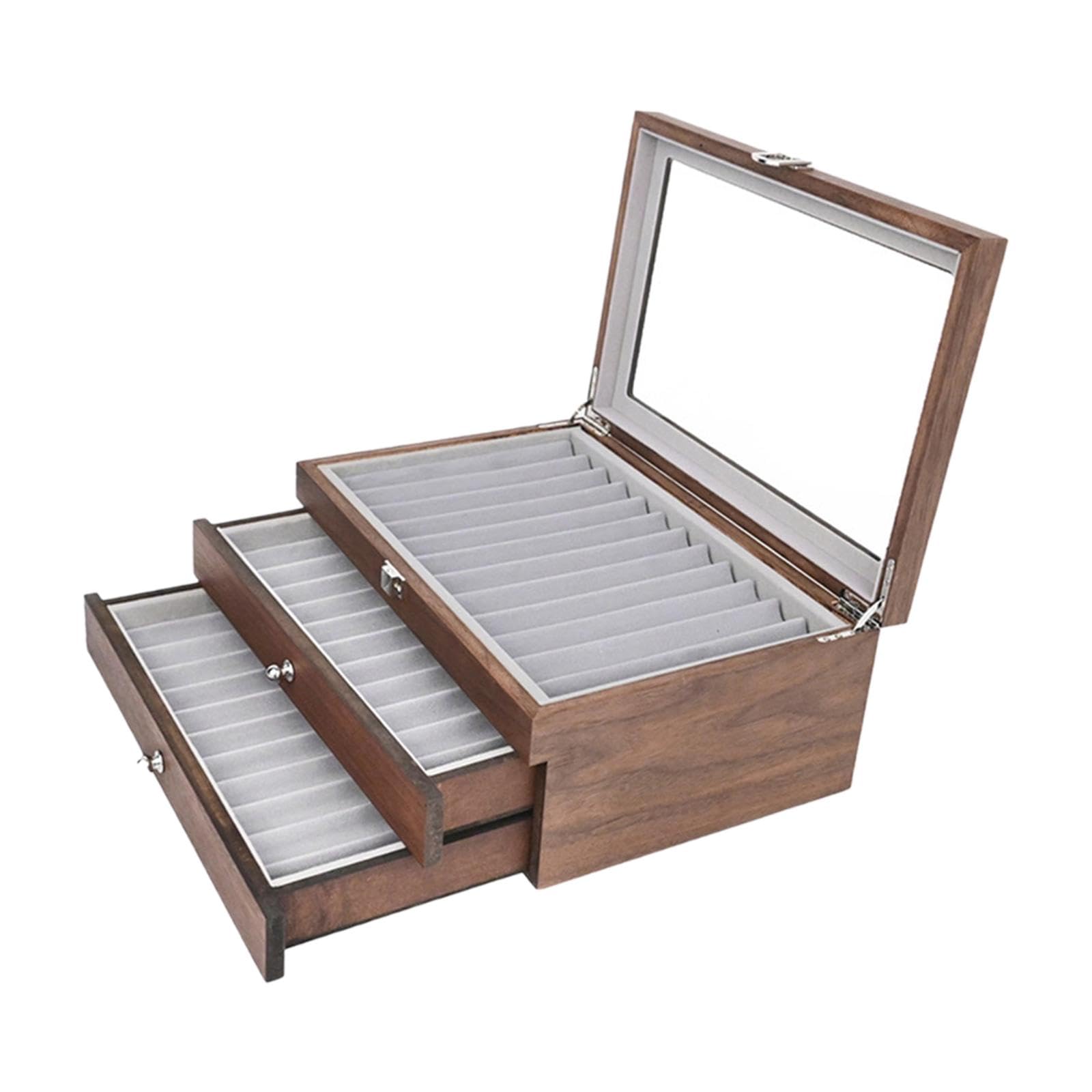 Generic 3 Stöckige Stiftebox Aus Holz mit 34 Fächern Und Transparentem Deckel – Ideal für Bürobedarf Und Als Aufbewahrungsbox, Schwarz