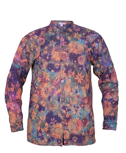 Ezhippie Long Sleeve Collarless Tie Dye Shirts for Men, Button Down Cotton Shirt, 4, M