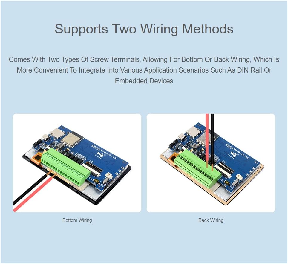 Diagram illustrating bottom wiring and back wiring methods for the ESP32-S3 development board