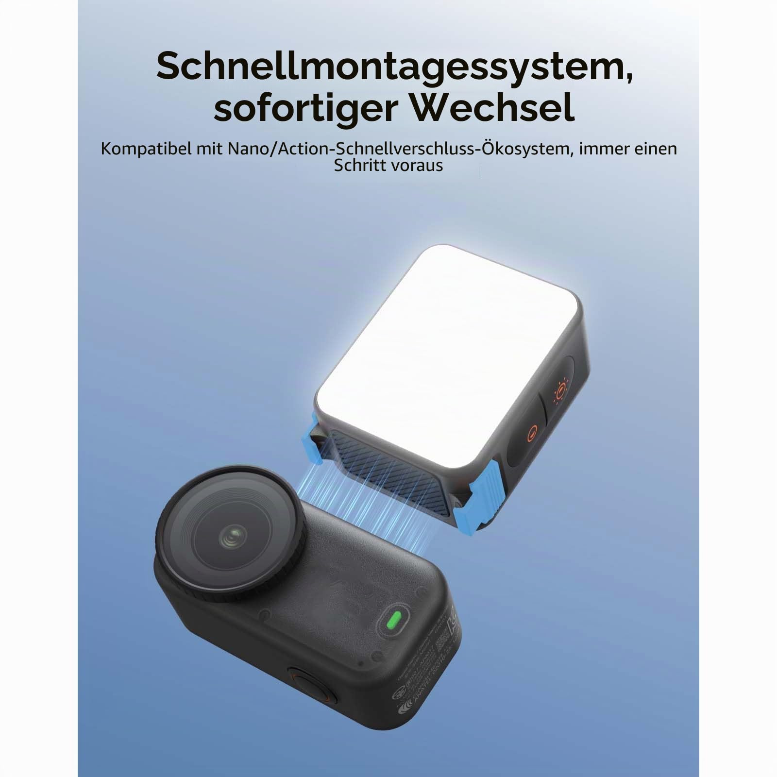TELESIN Magnetische LED-Lampe für DJI Osmo Action 6 & Osmo Nano, CRI95+ Tragbares Fülllicht, 3000K–6000K, 5 Helligkeitsstufen, IPX5 wasserdicht, über 10 Stunden Betriebszeit, Vlogging-Licht