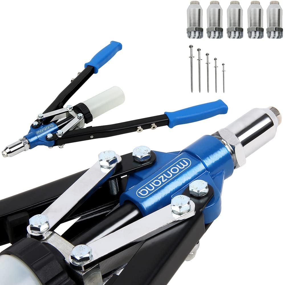 Pince à riveter en aluminium et acier avec 5 embouts et 75 rivets, clé à rivet et récipient de collecte poignée en acier